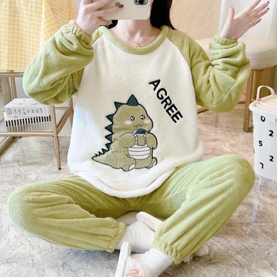 Утепленная теплая пижама женская зимняя с рисунком медведя, динозавра, собаки, кошки, принт, домашняя одежда, большой размер, мягкая одежда для сна, 2 шт./комплект