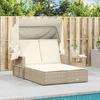 VidaXL Chaise Longue Double avec Auvent et Coussins, Bain de Soleil, Transat de Jardin Patio Terrasse Arrière-cour, Beige 365810