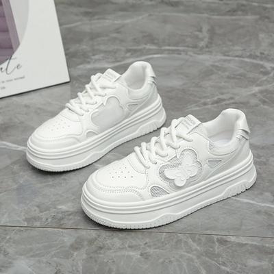 Маленькие белые туфли на толстой подошве на шнуровке женские новые однотонные с бантом повседневные туфли в университетском стиле универсальные кеды