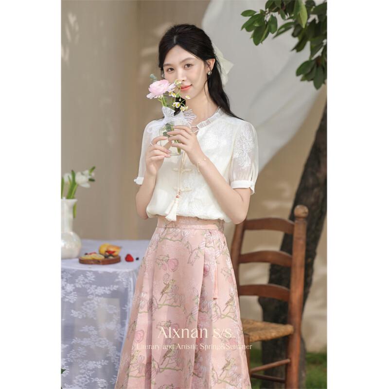 Женский комплект из рубашки с коротким рукавом и юбки в новом китайском стиле от Zhili