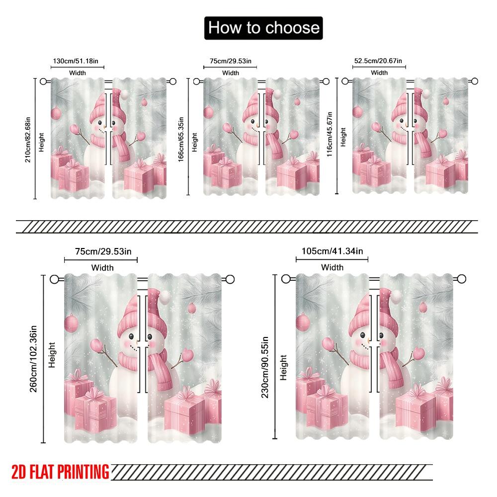 2 шт., 2D принт на ткани Шторы с цифровой печатью Милый снеговик Розовые подарки Универсальный Прочный полиэстер (без удилища) Украшения