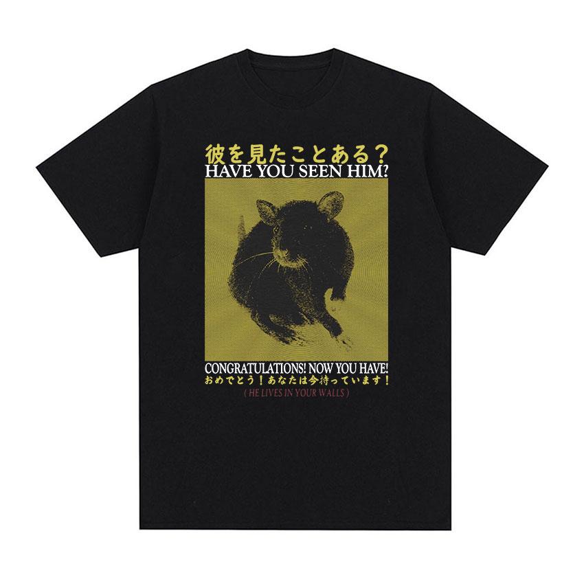 Japanese Rat Show Me The Cheese Funny Graphic T Shirt Unisex Women Retro Gothic Clothing T-shirts Harajuku Oversized Cotton T-shirt