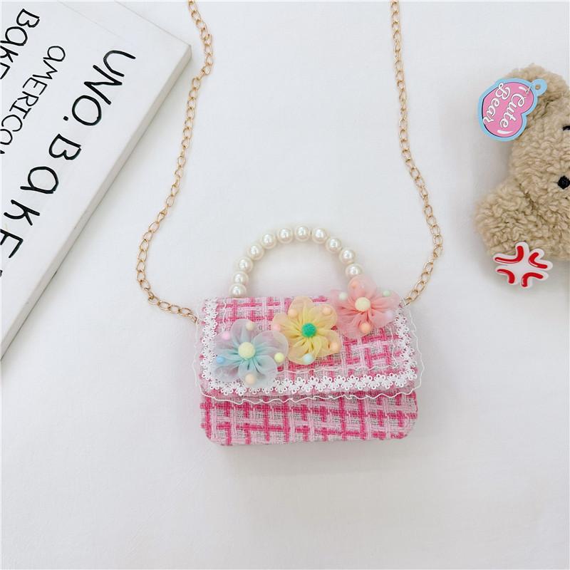 Stylish Children's Pearl Handbag Cute Floral Design Small Square Bag For Girls
