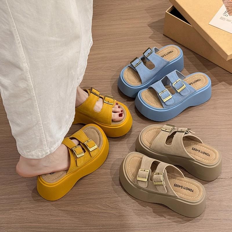 Thick-soled Heightening Slippers for Women's Summer Wear, New Go-out Beach One-word Cool Slippers