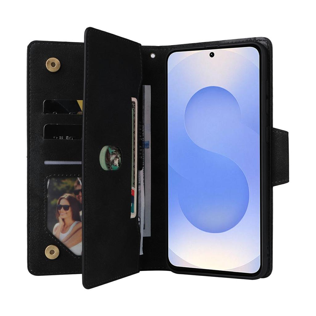 Для Samsung Galaxy S25 Чехол-книжка Edge Кошелек на молнии Кожаная подставка Чехол для телефона Декор заклепками