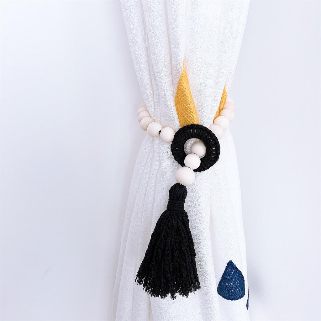 2 шт. Деревянные бусины Подхваты для штор с кисточками для домашнего и офисного декора Хлопковая веревка Подхваты для штор Подвязки