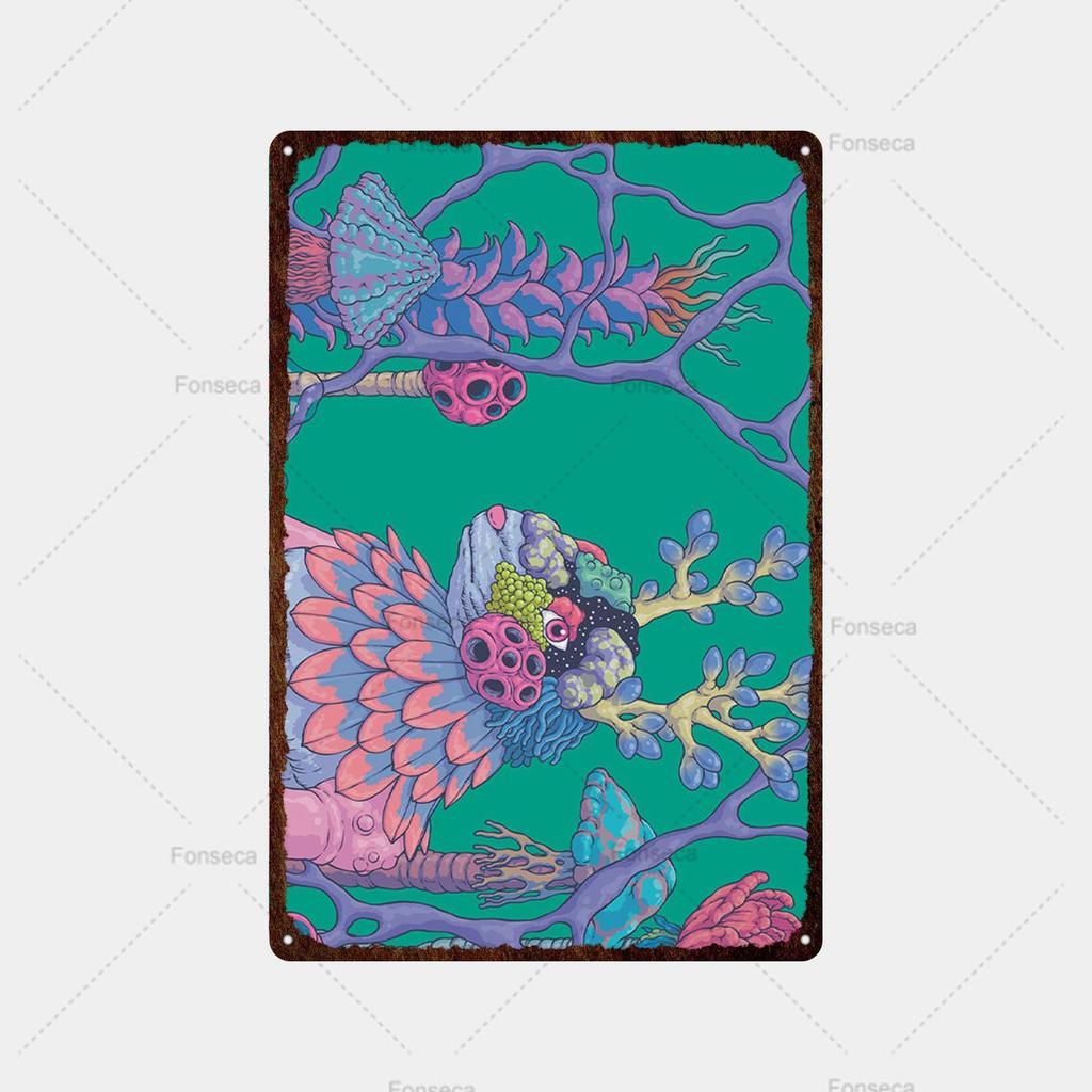 Цветная странная планета, металлическая вывеска, ретро жестяная вывеска, металлический ретро-бар, ретро украшение стены, бар, клуб, человек, отверстие, металлический плакат