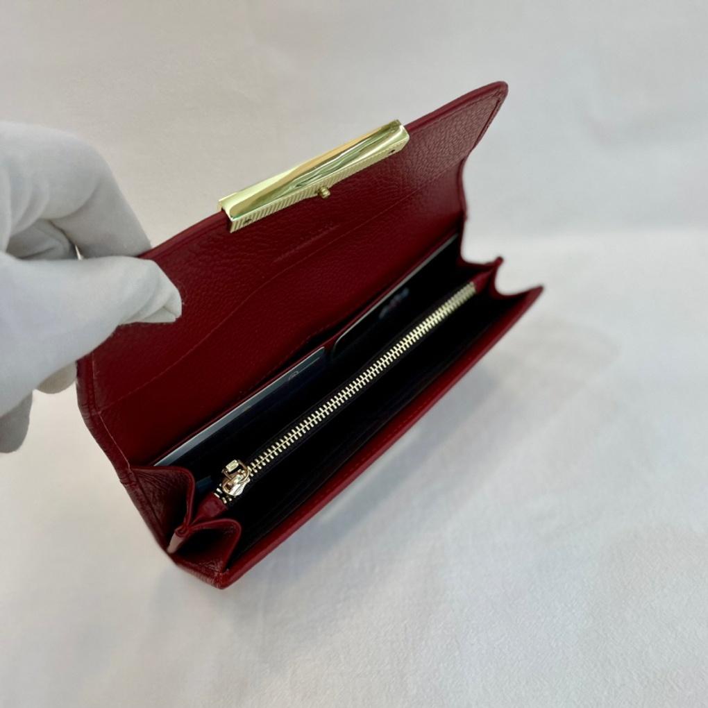 Женский длинный кошелек двойного сложения из натуральной коровьей кожи - AW9159 Красный