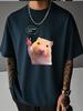 Unisex Summer Cream Short Sleeve Tee Cute Hamster Peace Hand Cartoon Graphic Print Crew Neck Loose Daily Casual Male Fashion Tops