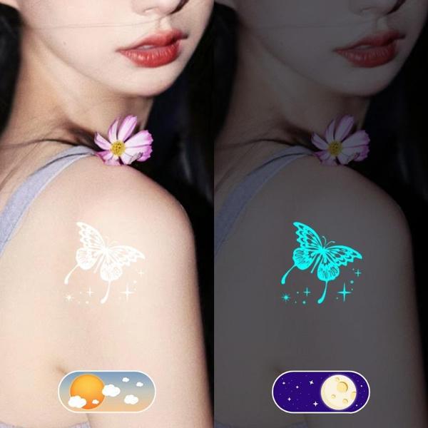 4pcs Luminous Glow Waterproof Temporary Tattoo Sticker Star Butterfly Flash Tatto Women Men Arm Body Art Fake Tattoos