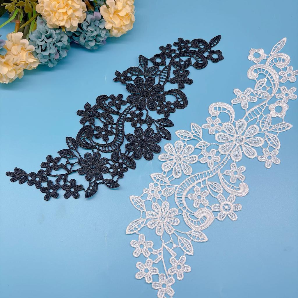 Water Soluble Lace Pair Flower Polyester Light Embroidery Pair Flower Patch Hollow Cloth Sticker Flower Diy Clothing Accessories Black And White
