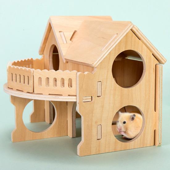 Вилла для хомяков, двухслойная безвредная игрушка для домашних животных, карликовые хомяки из цельного дерева, альпинистская игровая хижина, жевательная игрушка для дома