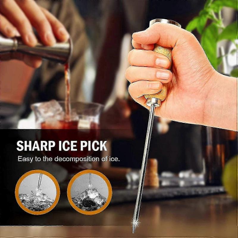 Stainless Steel Ice Pick With Safety Wooden Handle For Kitchen, Bar (Ruipei)