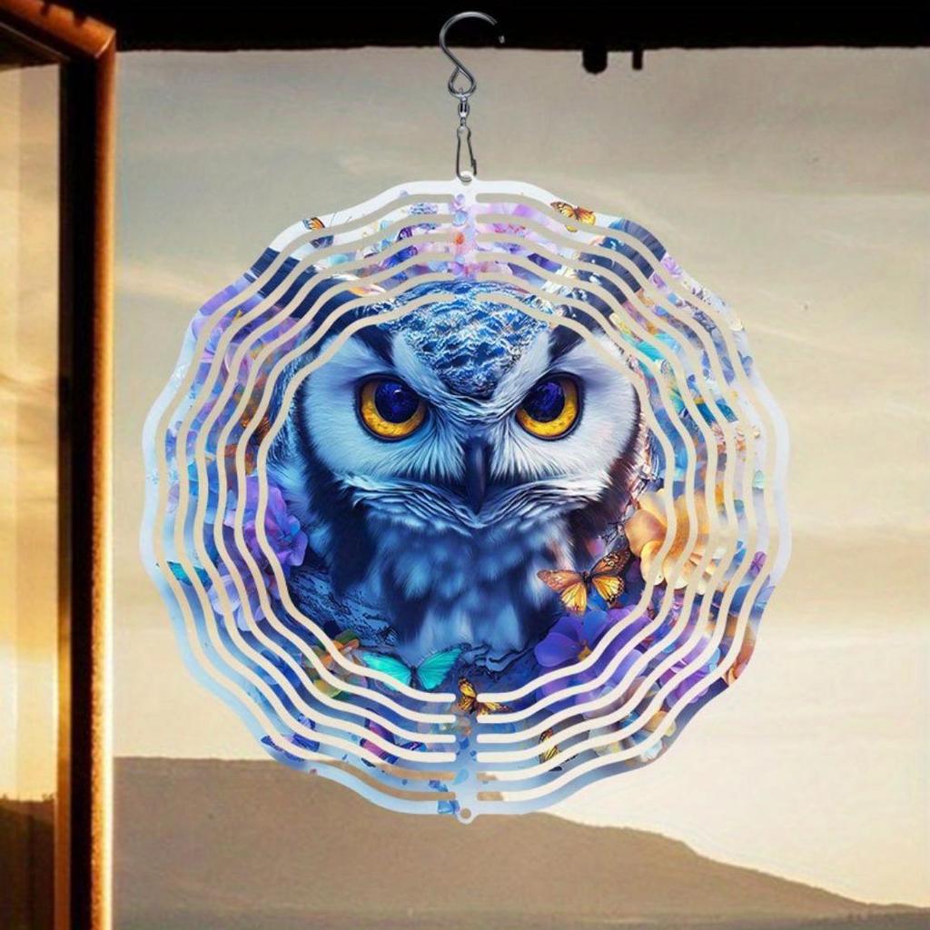 Colorful Owl and Floral Metal Wind Chime for Outdoor Garden Decor with 360 Rotating Hook Durable Patio Yard Porch Ornament No Electricity Needed