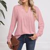 Женская модная повседневная одежда с длинным рукавом, однотонные топы с V-образным вырезом