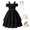 Girls' Stylish Elegant Dress 2025 Summer Kids' Double-layer Princess Dress with Strapless Shoulder Straps