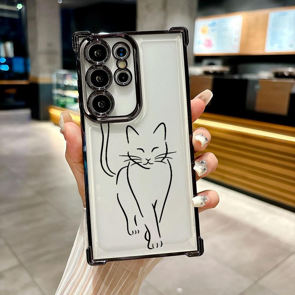 Забавный Кот Черно-белый Рисунок Коты Чехол Для Galaxy S26 Ultra Чехол Для Телефона Для Samsung S26 S25 S24 S23 S21 Ultra S20 FE S25 Plus Чехол