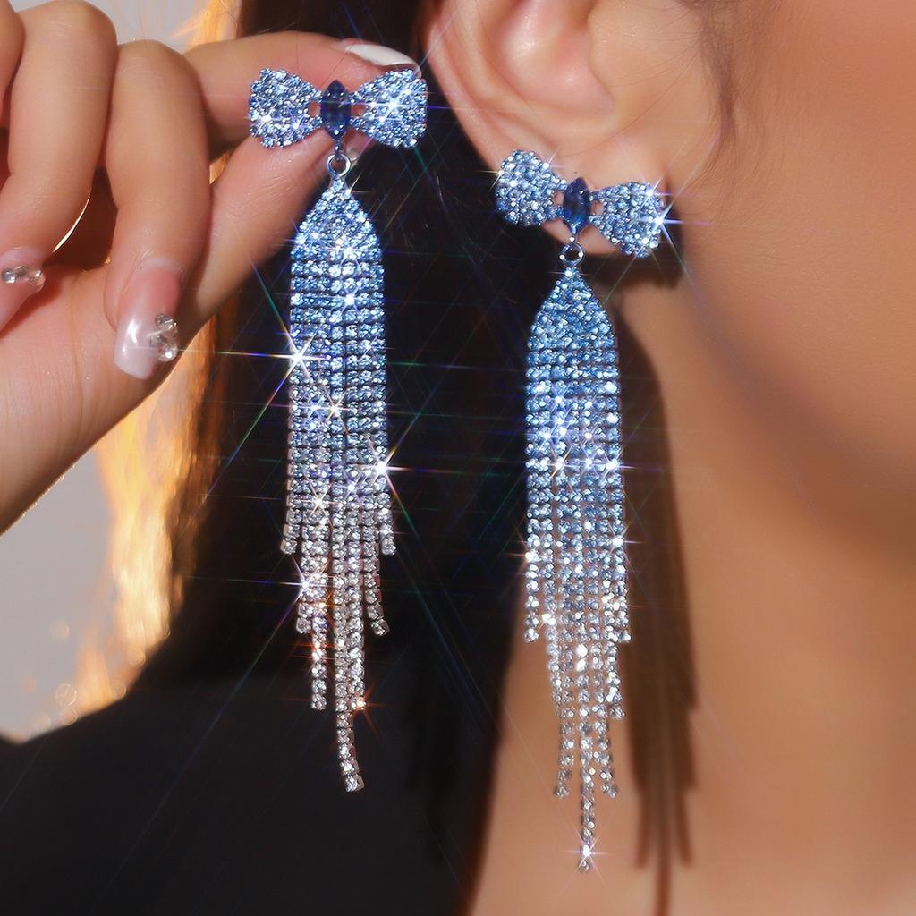 Bridal Earrings Prom Earrings New Advanced Sense Of Long Tassel Bow Earrings Temperament Women's Earrings 1 Pair