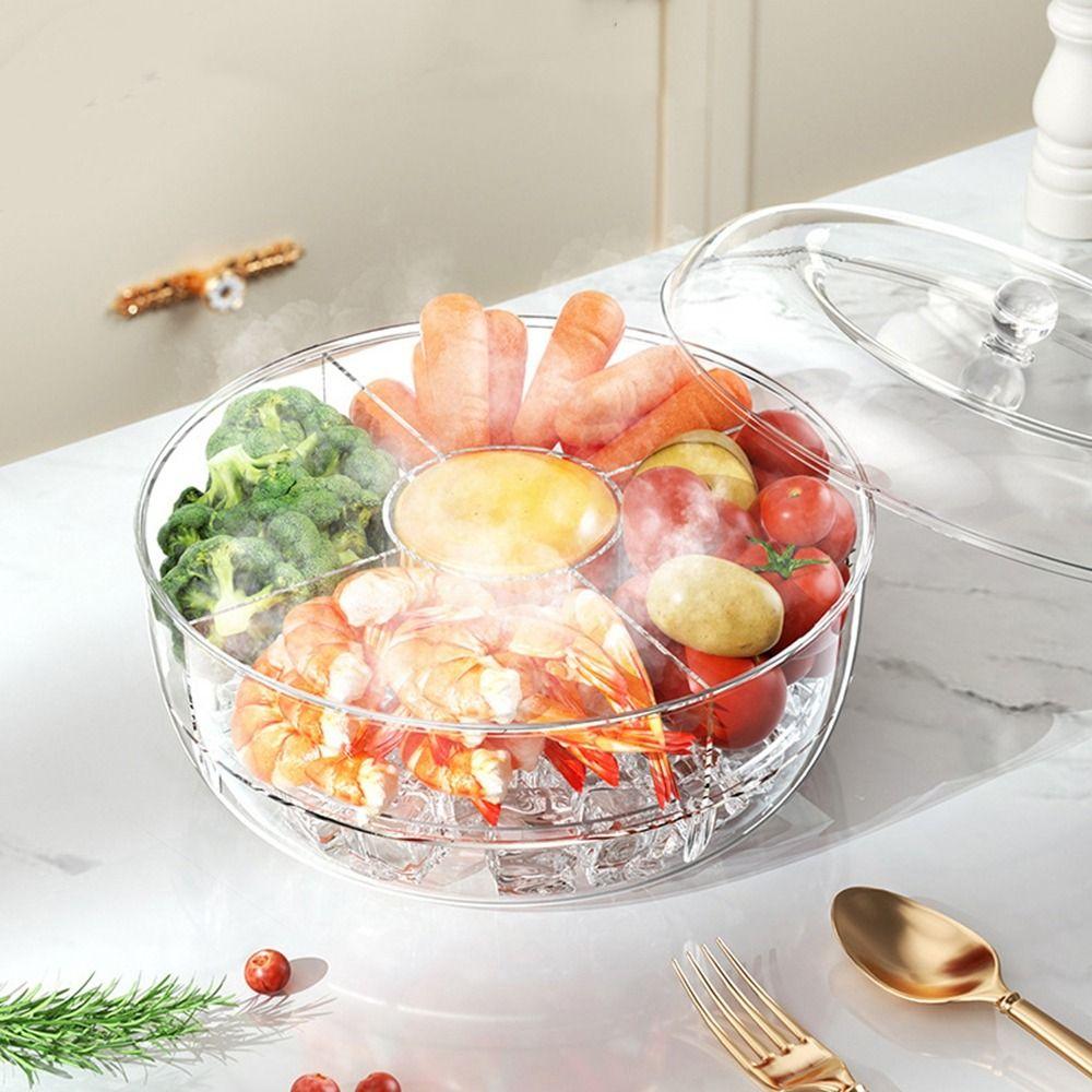 Пластиковый холодильник вращается фруктовая тарелка прозрачный круглый разделенный сервировочный поднос вращающийся большой емкости фруктовая тарелка Crisper