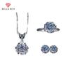 Classic Jewelry Set For Women Earring Ring Pendant Round Shape Zircon Silver Gift