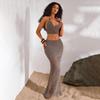 Новый летний сексуальный вязаный топ на бретелях с открытой спиной и юбка-карандаш для женщин
