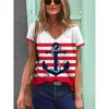 Полосатая графическая 3D футболка женская летняя с V-образным вырезом и коротким рукавом, праздничная повседневная футболка, женская уличная одежда, футболка оверсайз