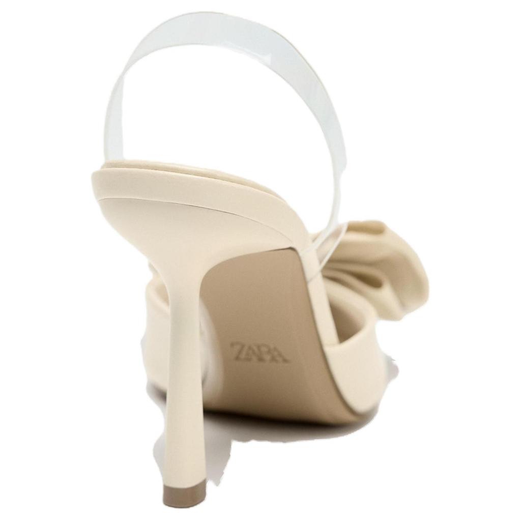 Zara Comfortable Versatile Bow Decorated Pointed Toe Open Back Mule High Heels Women High Heels White 12252510001-38