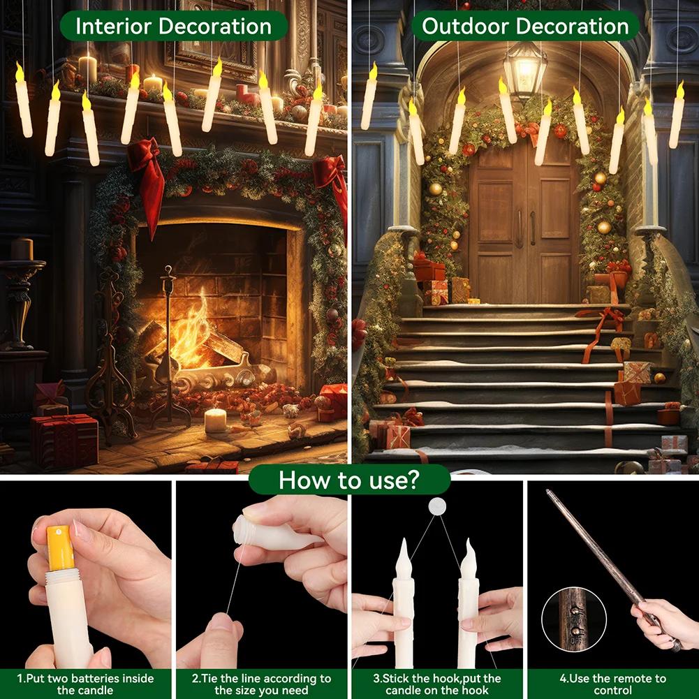 Halloween Decoration Floating LED Candles 12/24Pc Flameless Flicker Candle with Magic Wand Remote Control for Christmas Birthday