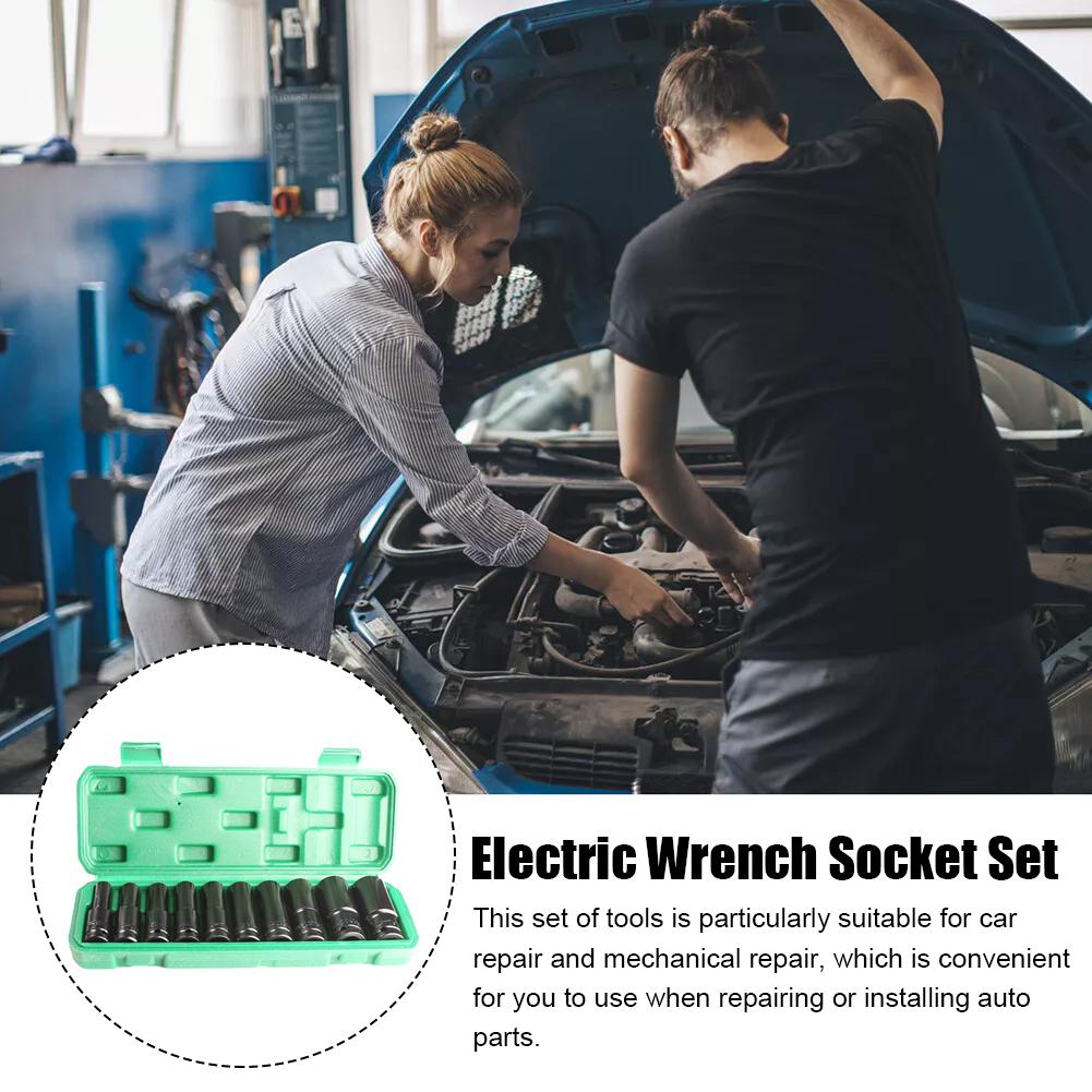 Набор торцевых головок для электрогайковерта, 10 шт., Глубокие ударные головки, Набор 10-24 мм 8-32 мм, 1/2 дюйма, Внутренний шестигранник, Высокая твердость, Инструмент для снятия шин