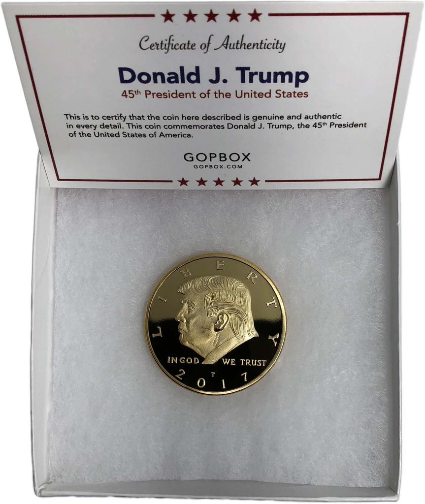 Donald Trump Gold Coin 2017, Gold Plated Collectable Coin, 45th President, Certificate of Authenticity Official GOPBOX