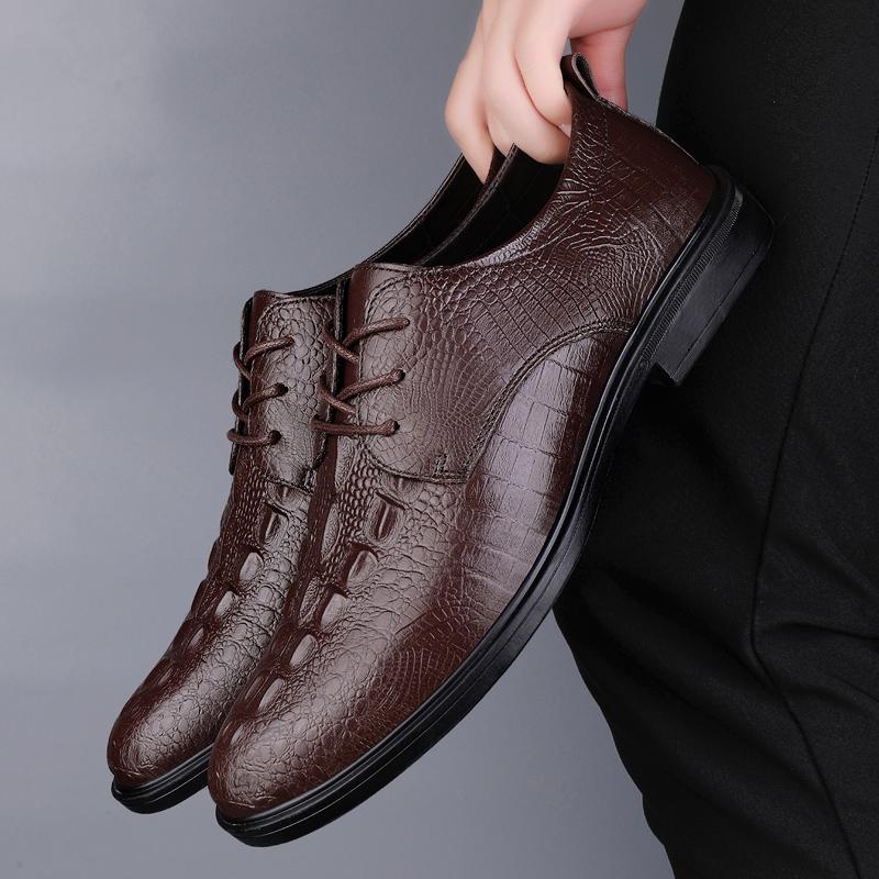 Модные мужские туфли-оксфорды из натуральной кожи с крокодиловым узором, повседневная мужская обувь, деловая обувь для мужчин, универсальные мужские свадебные туфли