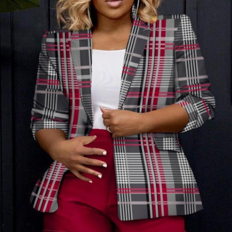 GMXIA Осень-зима Женская мода с длинным рукавом и принтом Маленький костюм воротник пальто Женщины