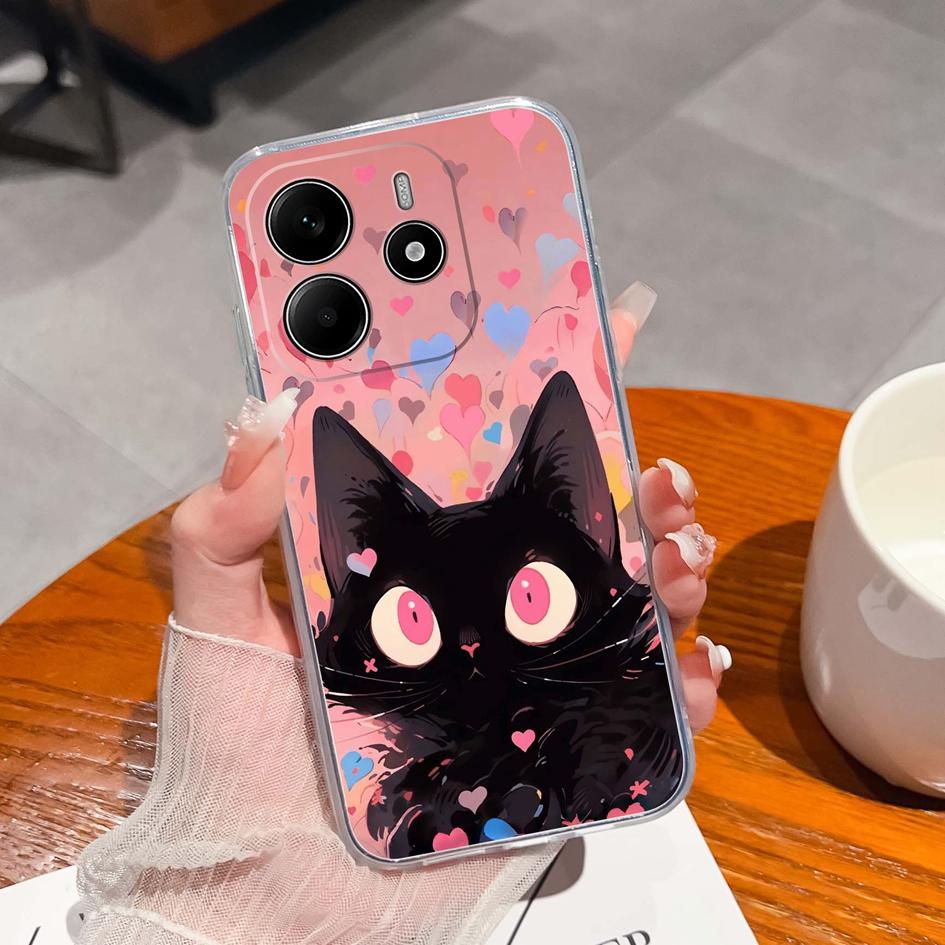 Забавные черные задние крышки для кота для Redmi Note 14 Pro Plus A3 K80 Pro A4 14R новый чехол для телефона эстетический дизайн жидкий силиконовый мягкий корпус для Redmi бампер