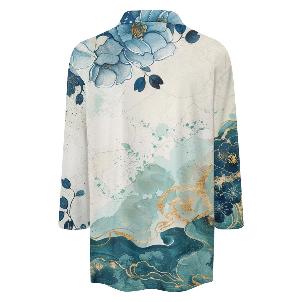 Женская летняя модная повседневная рубашка с v-образным вырезом и рукавами три четверти с принтом, топ