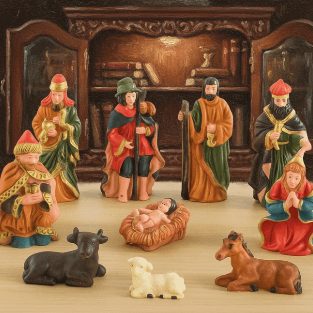 10pcs/Set Vintage Style Nativity Stable Ornaments Resin Material Christmas Manger Scene Tabletop Cool Displays Hand Drawn Design