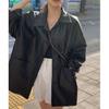 Women's Fall Black PU Leather Jacket Single-breasted Loose Jacket Tops