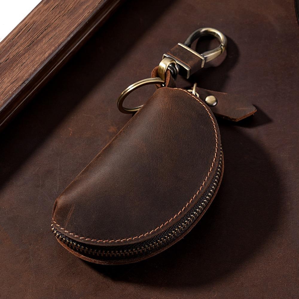 Multi-Color Key Case with Carabiner Crazy Horse Leather Key Storage Bag Leather Key Holder Car Key