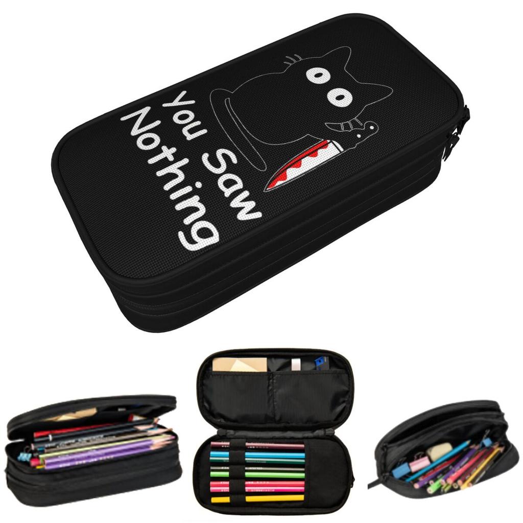 Black Cat Murder Cat You Saw Nothing Pencil Case for Boy Girl Gifts Pen Box Pencil Bag Stationery Supplies Pen Holder Bag