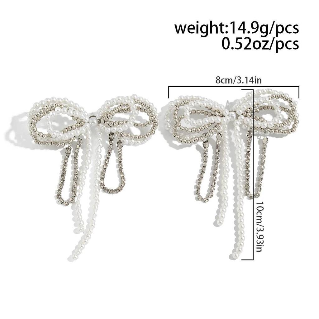 SHIXIN Exquisite Imitation Pearl Bowknot Stud Earrings for Women Elegant Luxury Geometric Big Earrings Wedding Bridal Jewelry