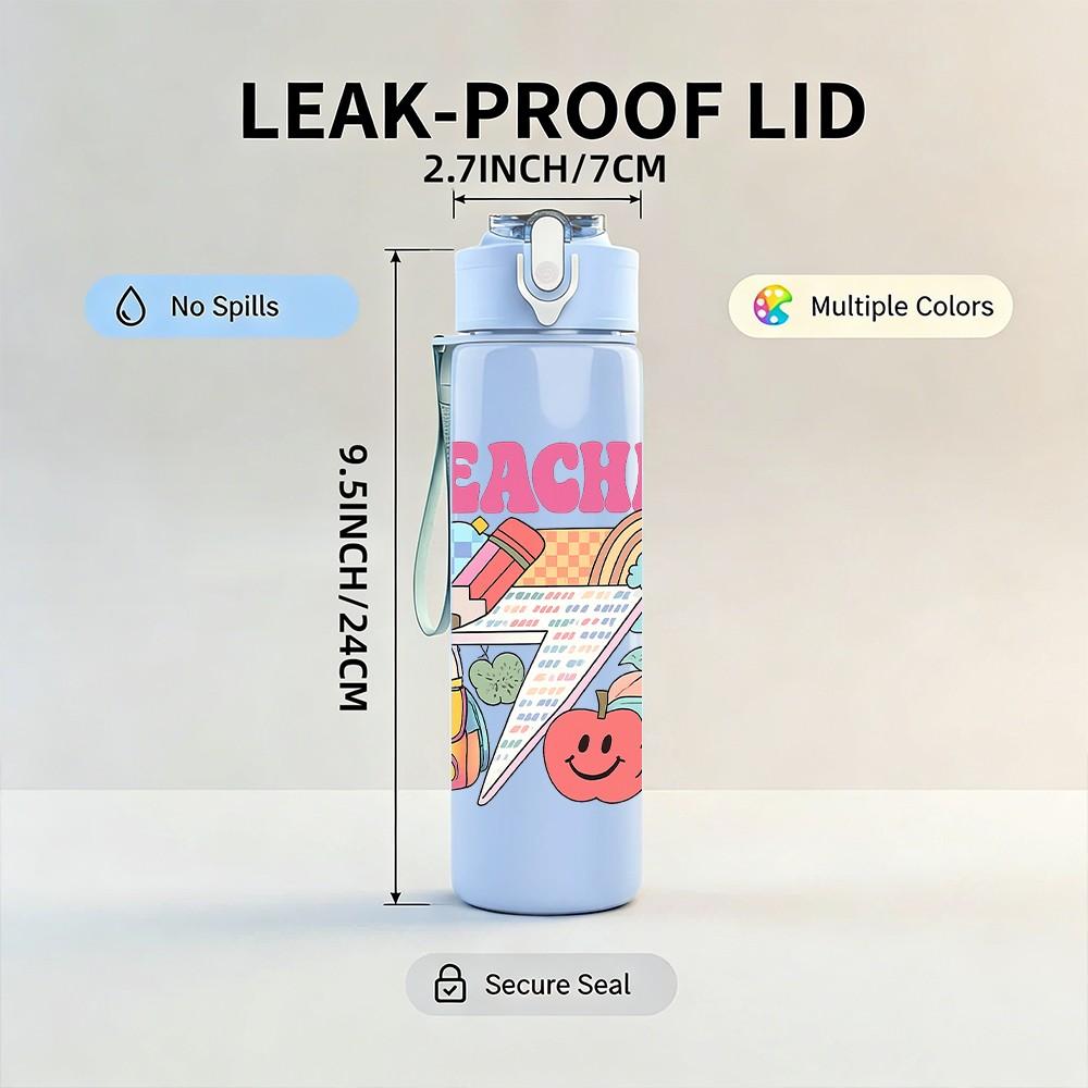 1PC Teacher School Supply Art 750ml Color Plastic Sports Water Bottle Leakproof Flip Straw Lid Suitable for Sports Office Home Use