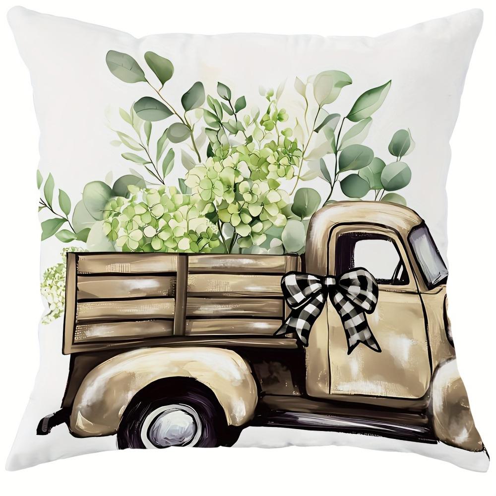 Rusty-charm Pillow Cover: Eucalyptus, Vintage Truck and Heartfelt Home-blessing Quotes, Sofa Chair Decorative Cushion Cover