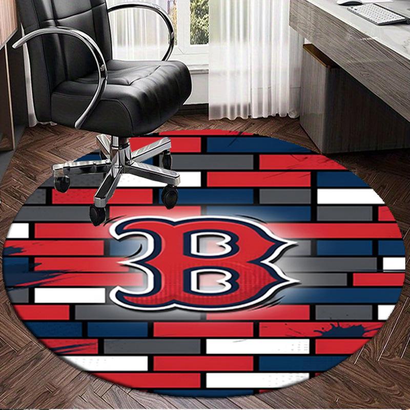 1PC Red Sox Emblem Round Rug, Non-slip Chair Mat, Home Decor, Circle Carpet Perfect for Office, Bedroom, Living Room,Christmas gift