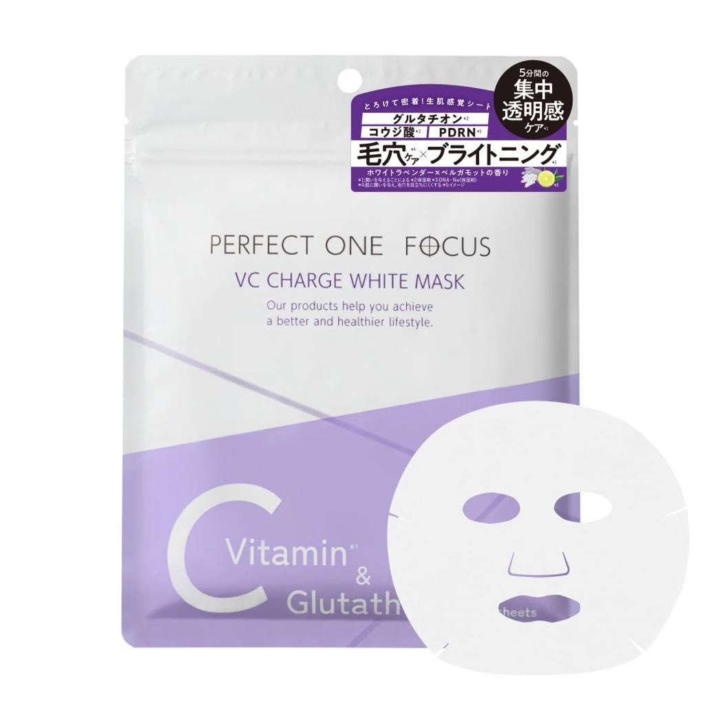 Идеальная Одноразовая Маска-Лист для Лица Perfect One Focus VC Charge White с PDRN, Глутатионом, Витаминами. Увлажняющая, Осветляющая. Сделано в Японии ONE (7 листов) (ИДЕАЛЬНО