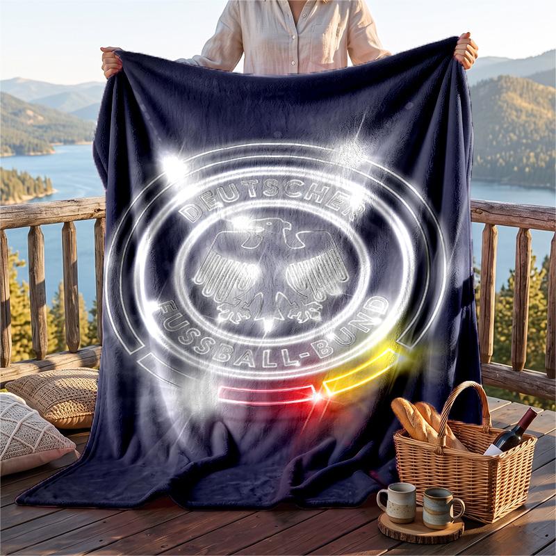 Warm Flannel Blanket Germany National Team Pattern, Lightweight Comfortable Throw Blanket for Bed Sofa Use
