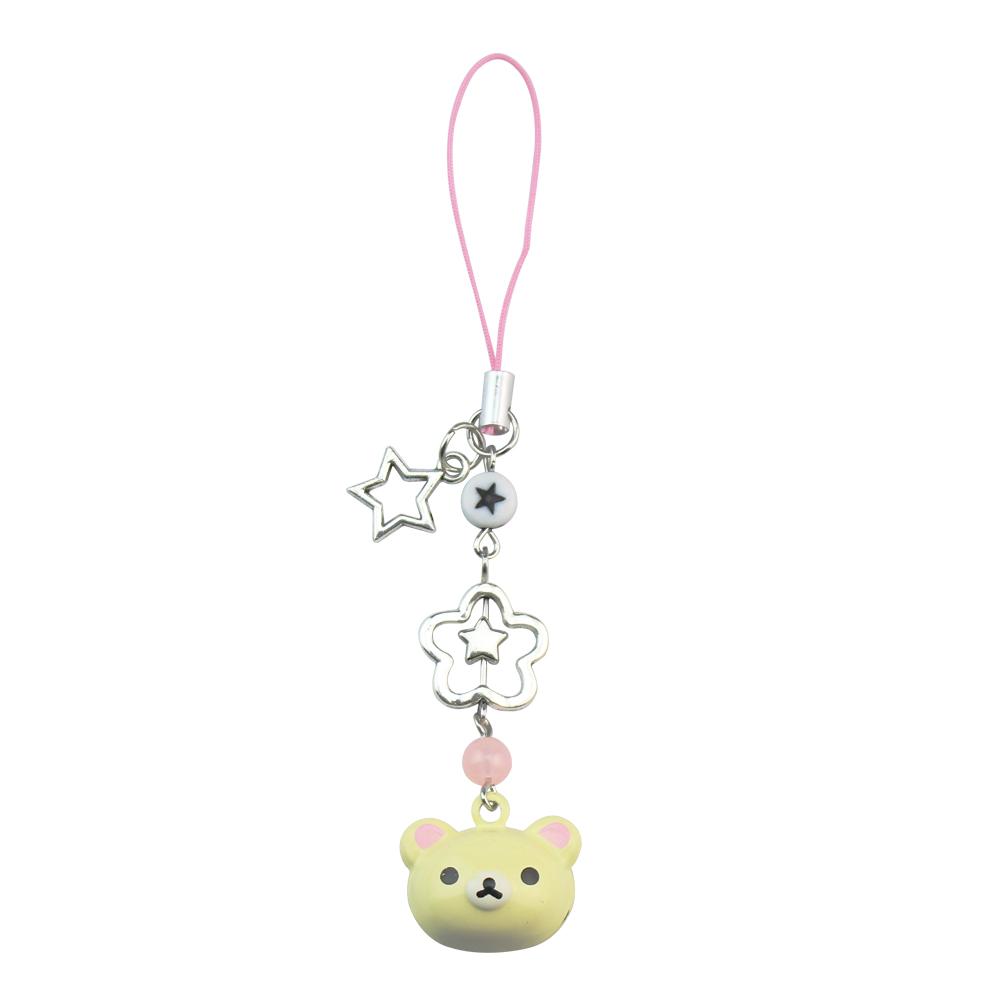 Cute Bell Bear Pendant Matching Phone Keychains Handmade Rilakkuma Strawberry Beaded Accessories Couple Gifts 6