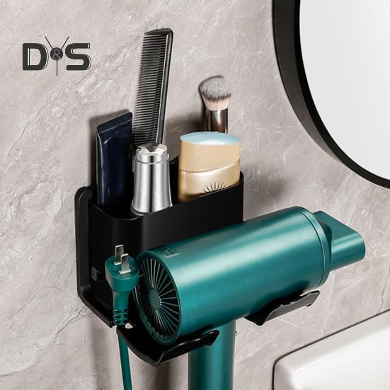 Wall Mount Hair Dryer Stand U-Shape Design Strong Load-bearing Simple Installation Universal Blow Dryer Holder with Storage Box