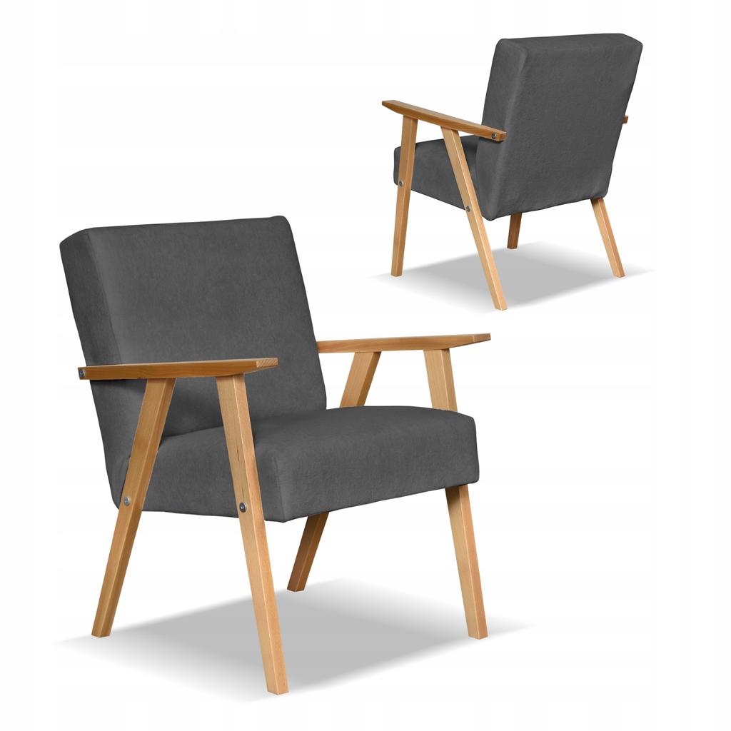 Fotel PRL zestaw retro vintage SOLER Family Meble szary welur Hunter