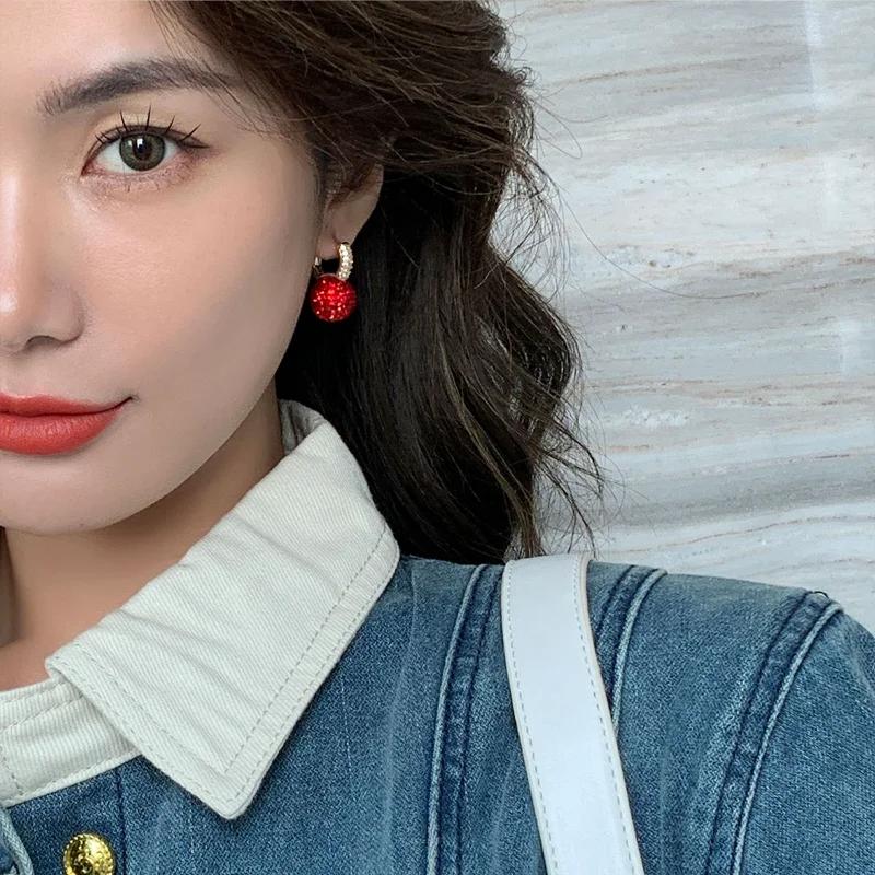 Элегантные серьги-кольца с красными стразами для женщин - Модный корейский стиль
