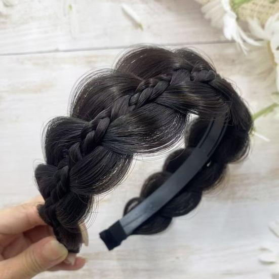 Braided Headband with Teeth Synthetic Heat-Resistant Fibers Realistic Human Hair Headband Secure Hair Fix Hair Hoop
