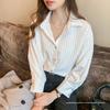 2024 Autumn Women's Striped Chiffon Long Sleeve Blouse - Retro & Professional Design